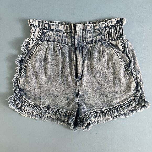 Tgla Paper Bag High Rise Acid Wash Frayed Hem Cotton Jean Shorts - Picture 4 of 6